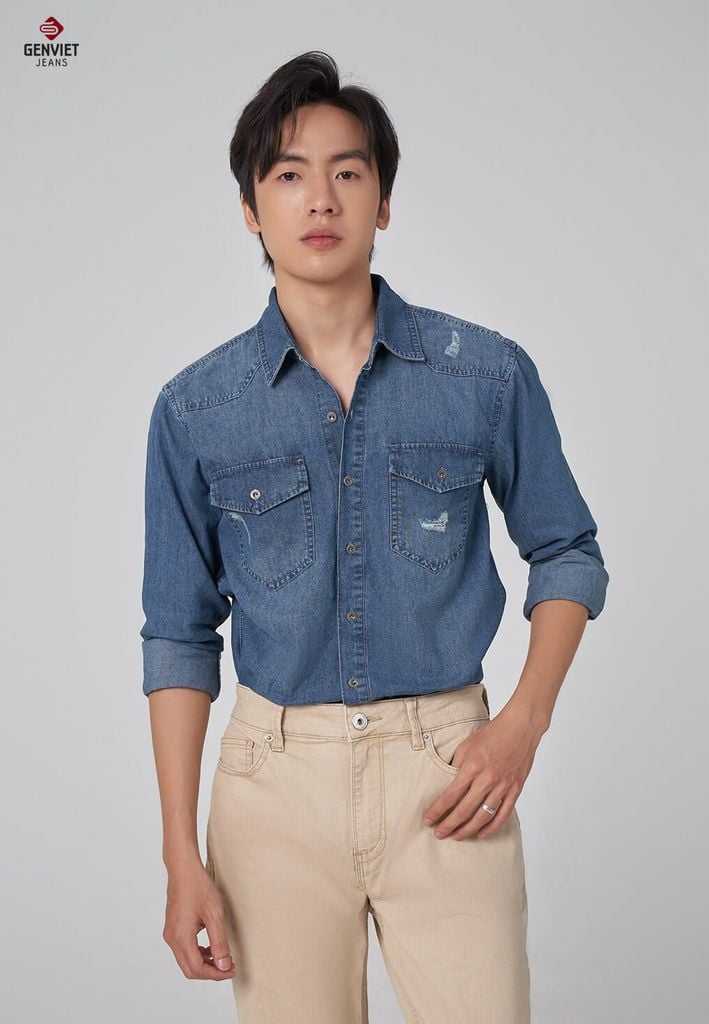 Áo Sơ Mi Jeans Dài Tay Nam T3121J8423