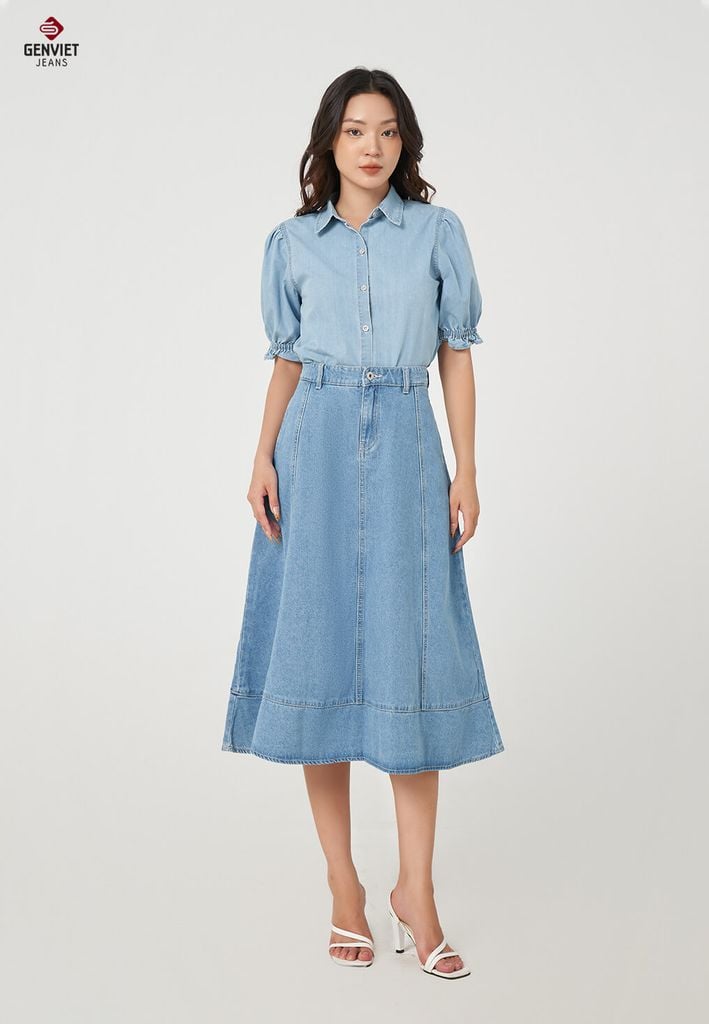 Áo Sơ Mi Jeans Cộc Tay Nữ TA323J8573