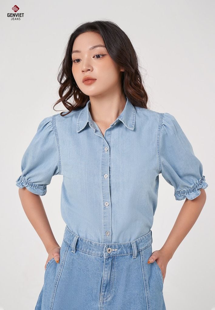Áo Sơ Mi Jeans Cộc Tay Nữ TA323J8573