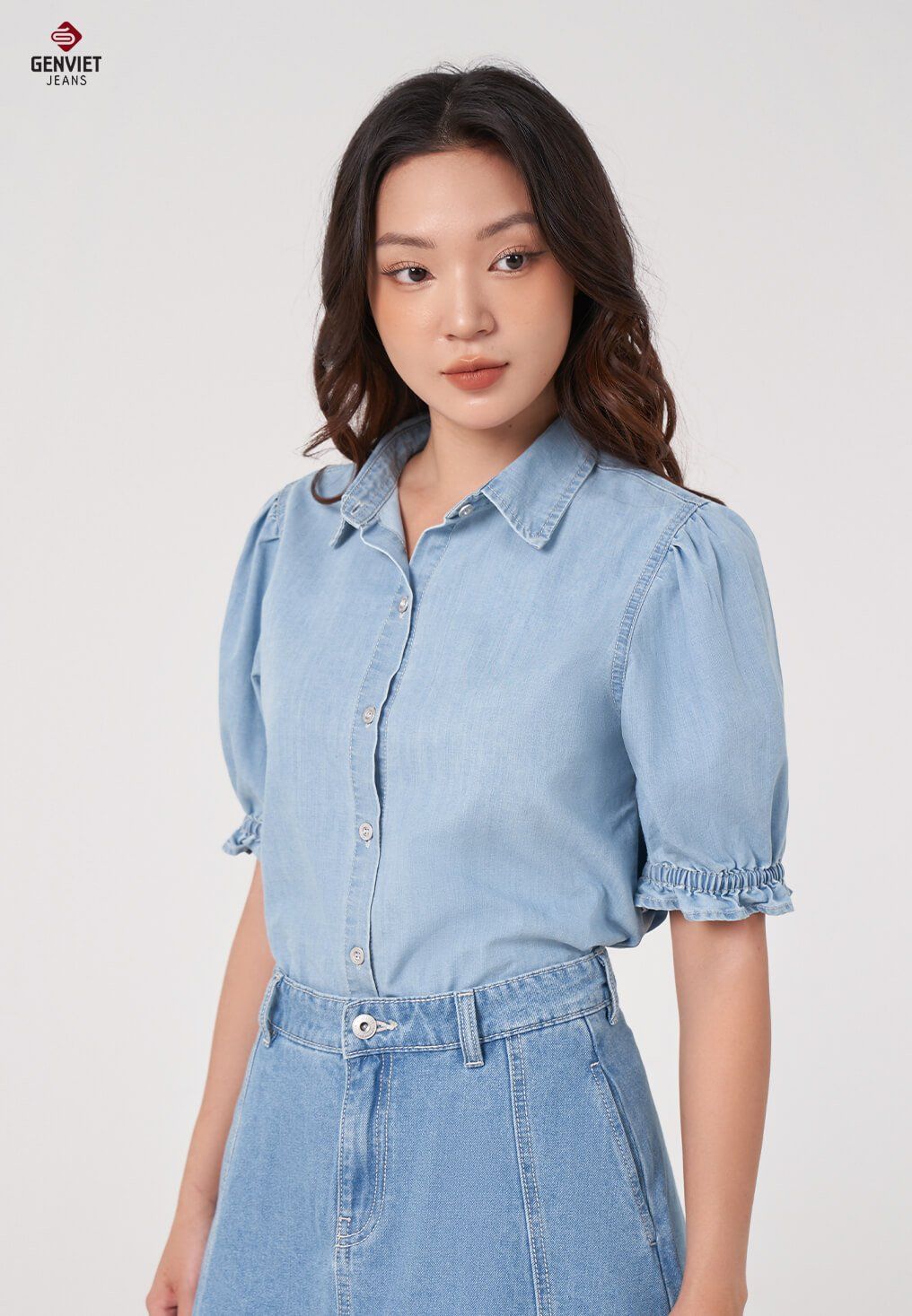  Áo Sơ Mi Cộc Tay Nữ Jeans Suông Vừa TA323J8573 