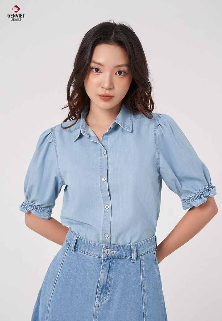 Áo Sơ Mi Jeans Cộc Tay Nữ TA323J8573