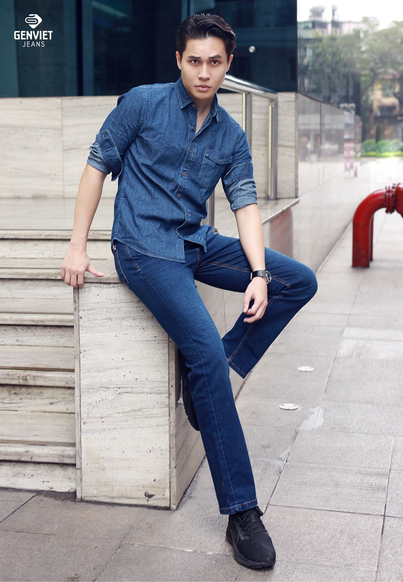  Áo Sơ Mi Dài Tay Nam Jeans Suông Vừa D3123J8164 