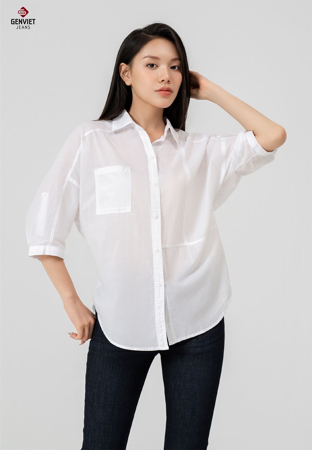  Áo Sơ Mi Dài Tay Nữ Cotton Suông Free Size DA124C8179 