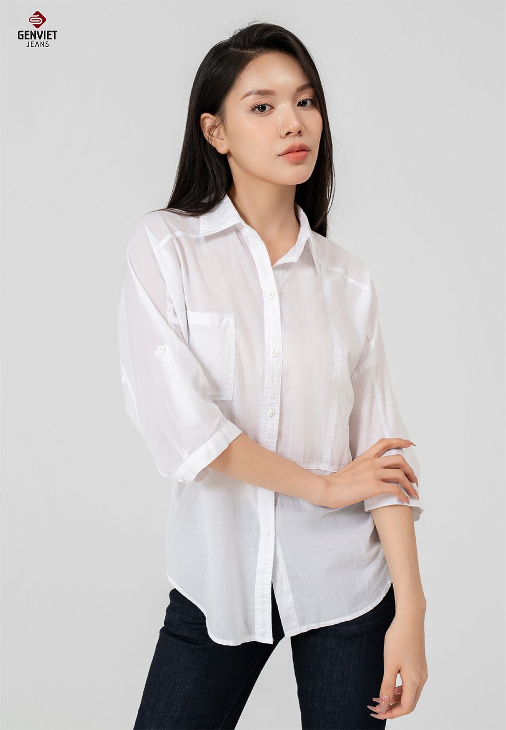  Áo Sơ Mi Dài Tay Nữ Cotton Suông Free Size DA124C8179 