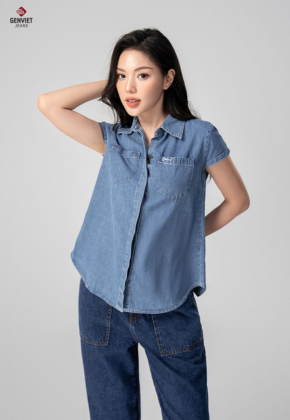  Áo Sơ Mi Cộc Tay Nữ Jeans Suông TA324J8219 