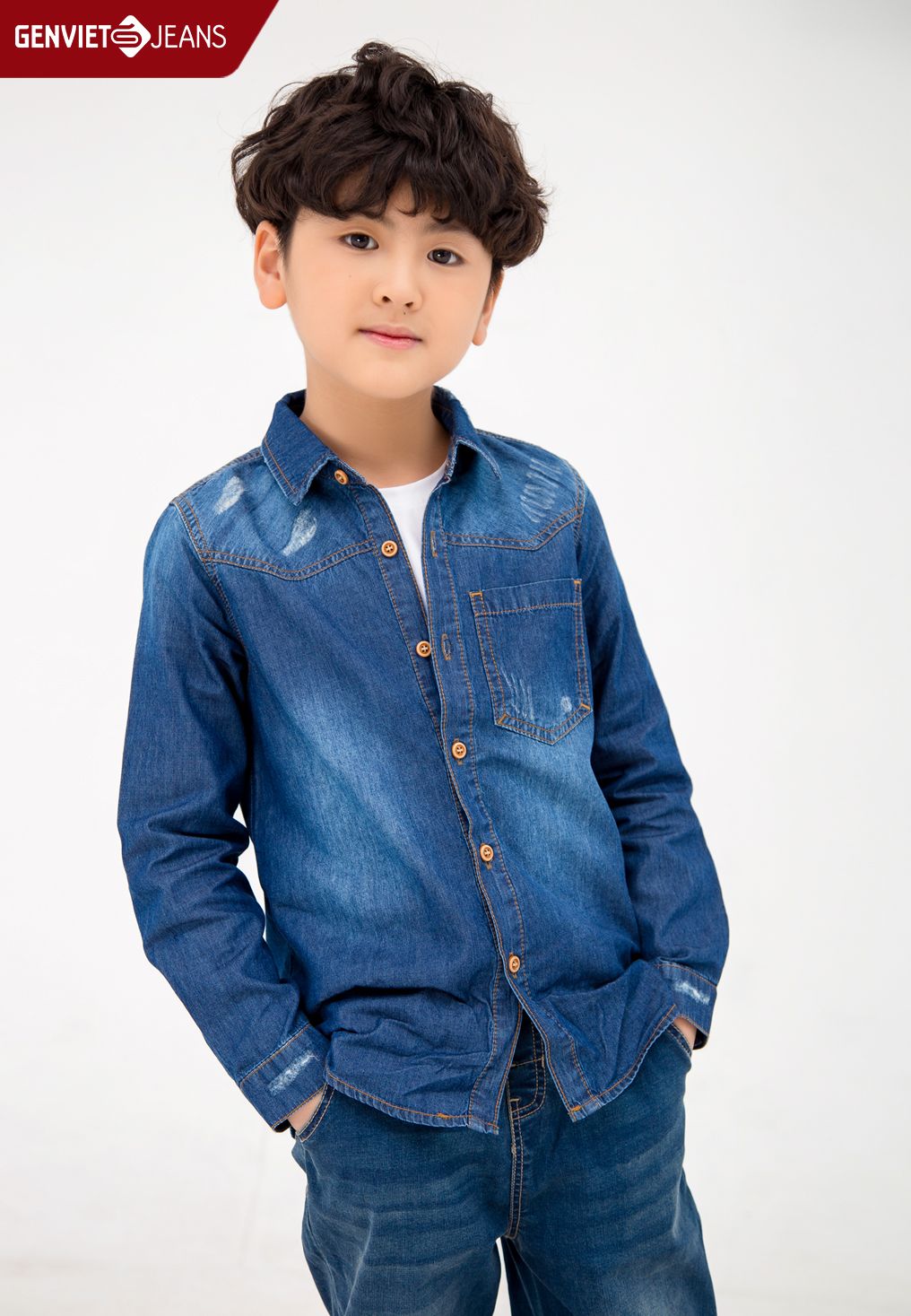  Áo Sơ Mi Dài Tay Bé Trai Jeans Ôm Vừa N3121J2019 