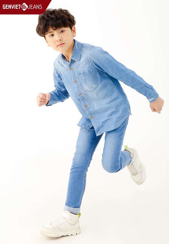 Áo Sơ Mi Dài Tay Bé Trai Jeans Ôm Vừa N3121J2019