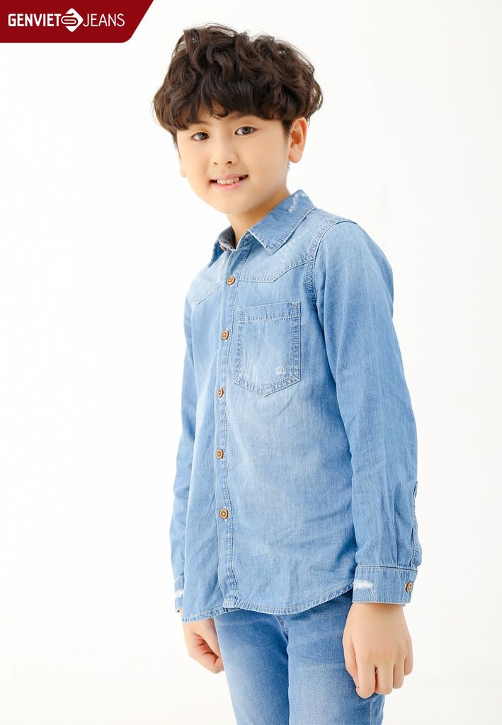 Áo Sơ Mi Dài Tay Bé Trai Jeans Ôm Vừa N3121J2019