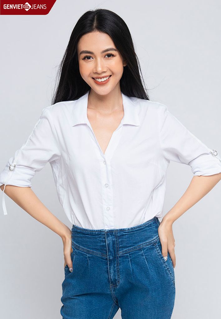 TA124C548 - Áo Sơmi Trơn Cổ Đức Tay Nẹt Vạt Cài