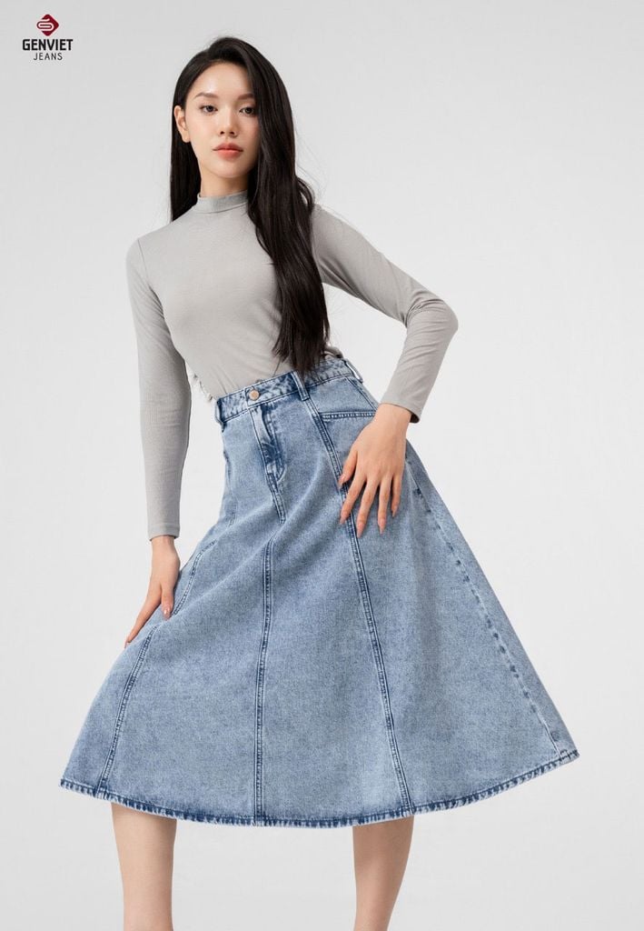 Juyp Dài Jeans Nữ Dáng Xoà TJ227J8413