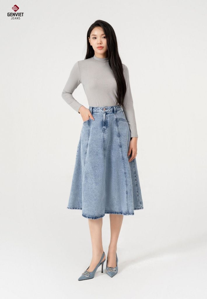 Juyp Dài Jeans Nữ Dáng Xoà TJ227J8413