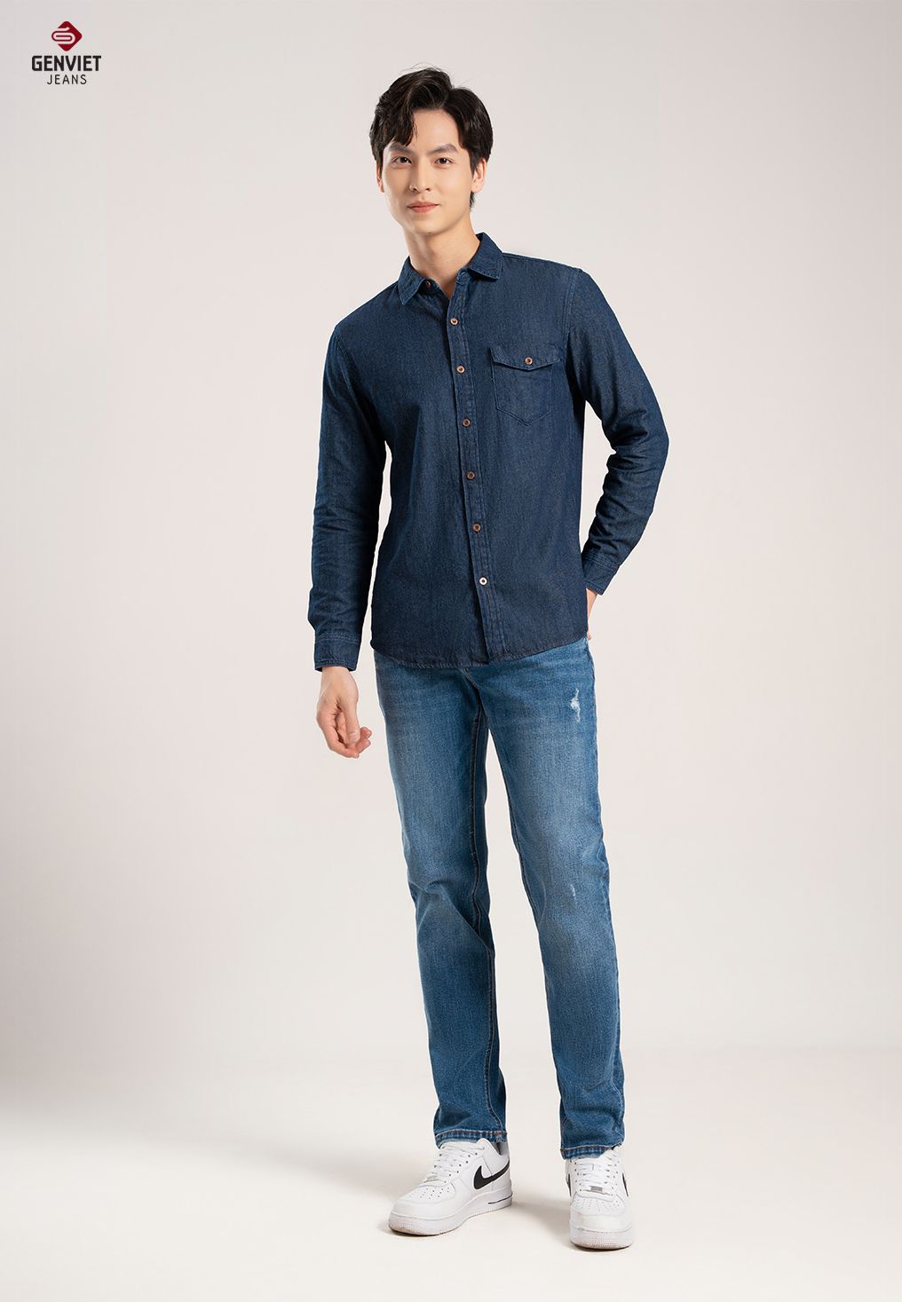  Áo Sơ Mi Dài Tay Nam Jeans Suông Vừa D3123J8164 