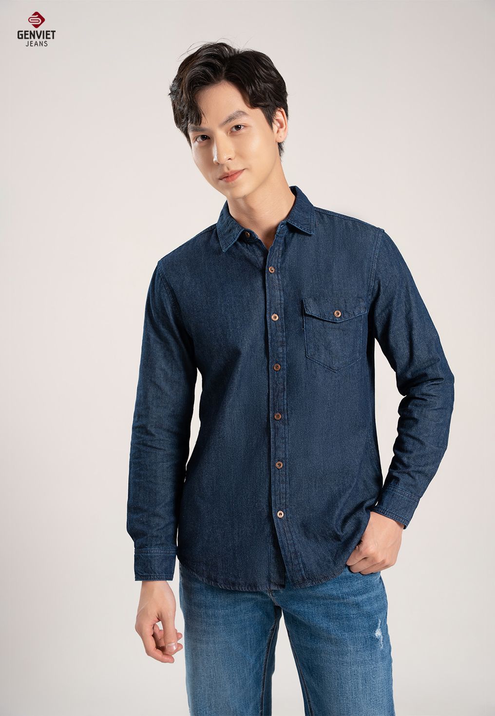  Áo Sơ Mi Dài Tay Nam Jeans Suông Vừa D3123J8164 