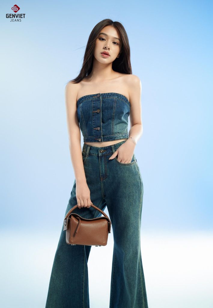 Quần Jeans Nữ Suông Vảy