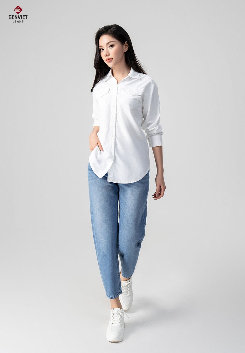  Áo Sơ Mi Dài Tay Nữ Cotton Suông TA124C8174 