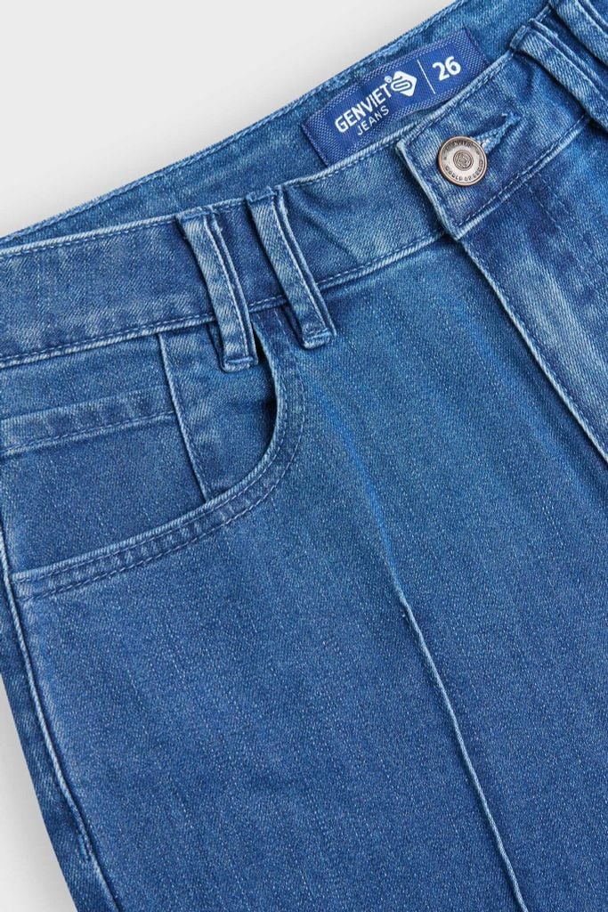 Quần Jean Nữ Ống Suông Vảy Cạp Cao