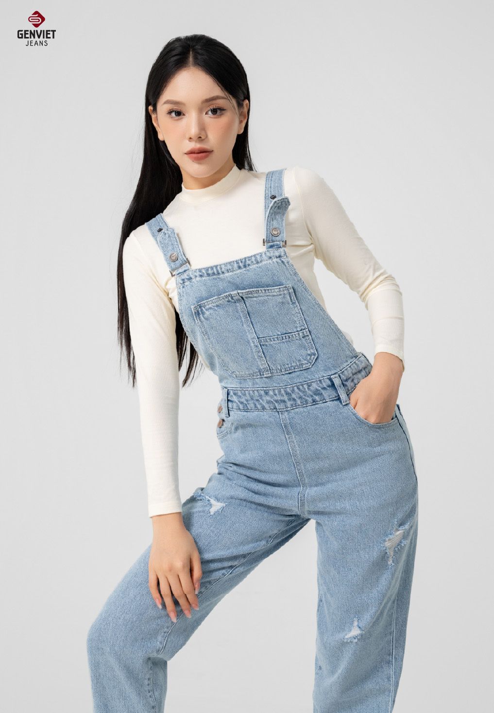  Yếm Dài Nữ Jeans Col Thụng TY104J8416 