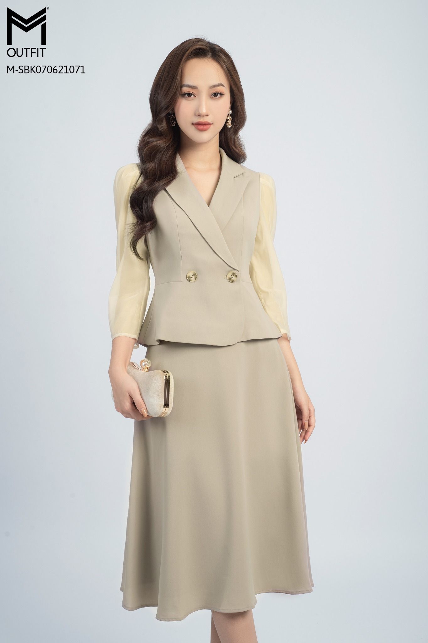 Bộ Vest Be Áo cổ K thắt đai eo  Chân váy ôm TOSON B8357E31  Lazadavn