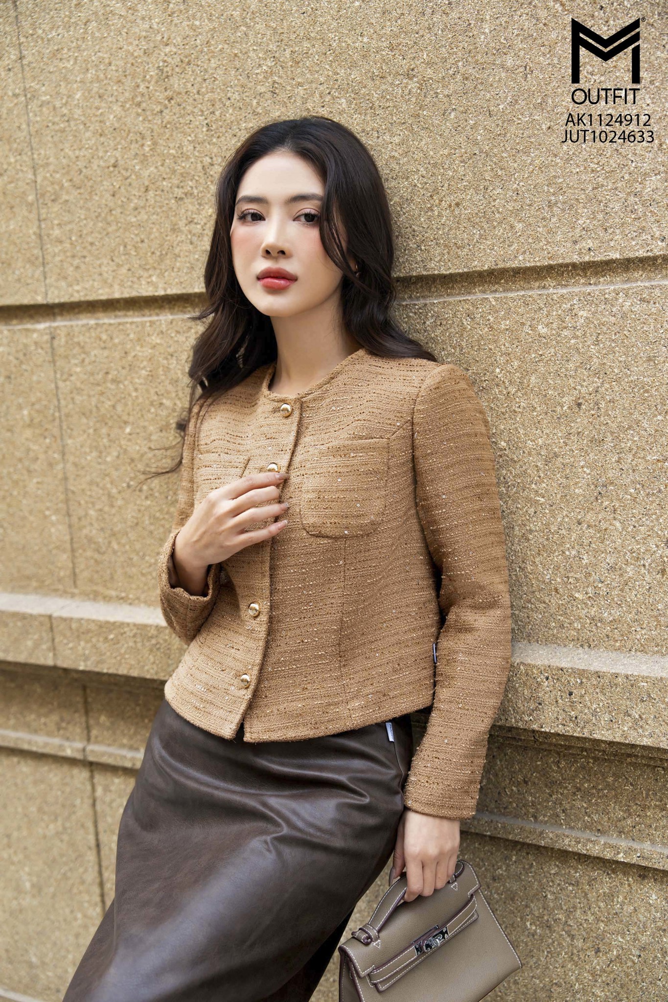 Áo vest dạ suông eo cổ tròn có túi ngực