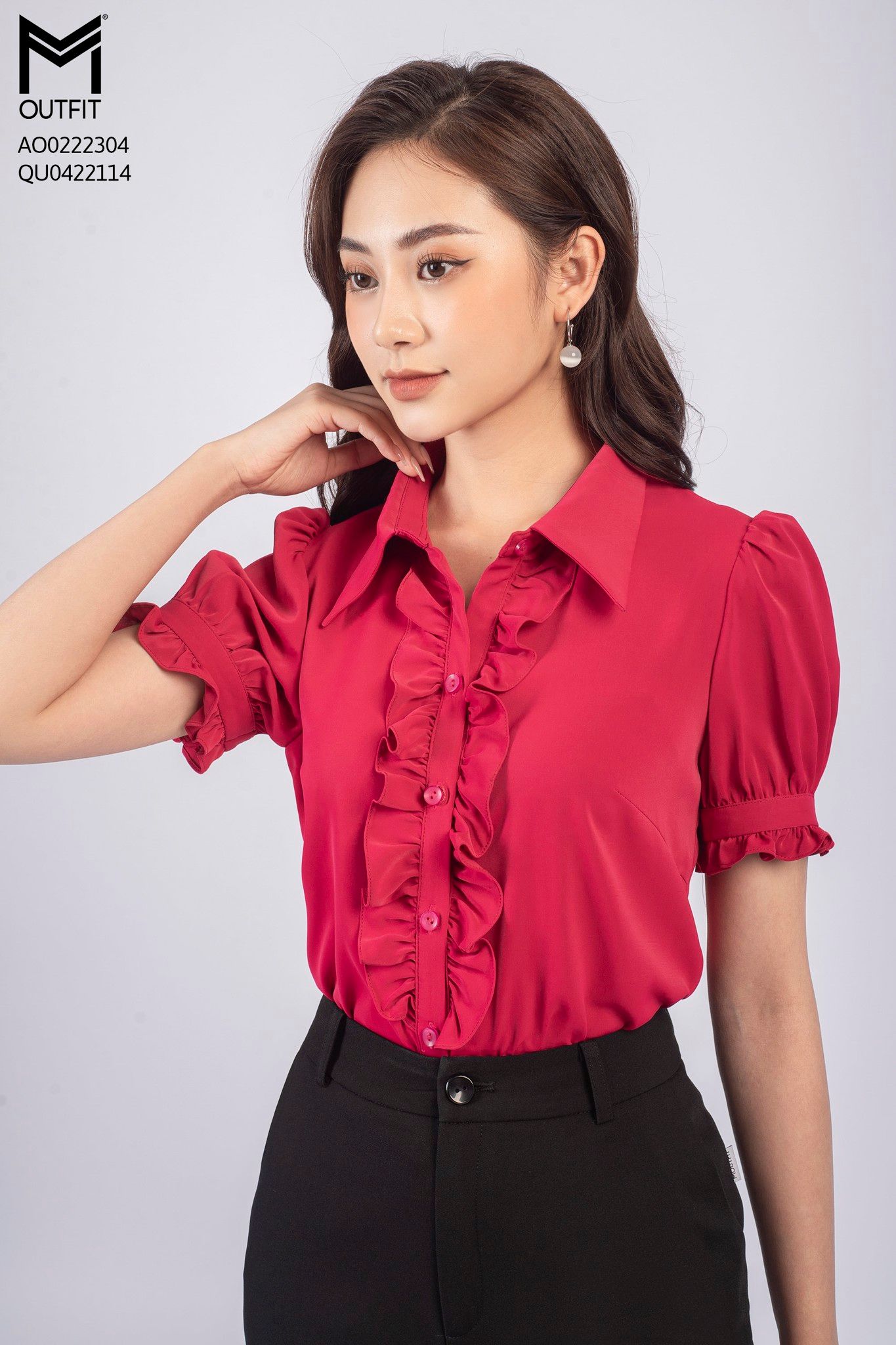 Áo kiểu cổ nhún bèo tay bồng chun tay 2 lớp N185