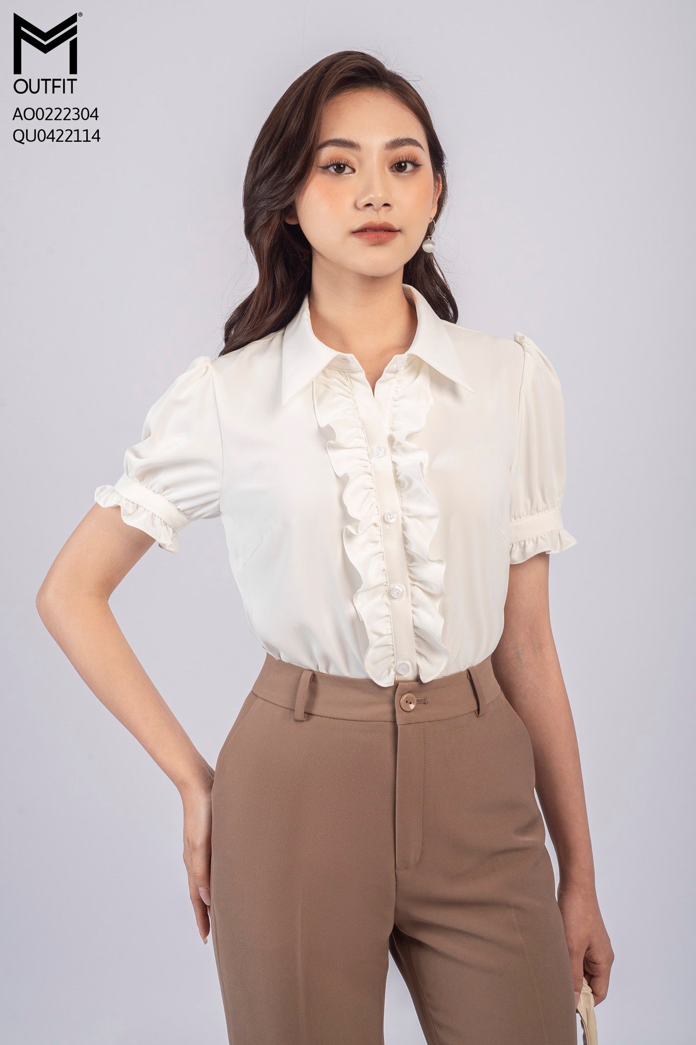 Set Áo Sơ Mi Nhún Bèo Kèm Quần Baggy #16 Set Áo Sơ Mi Nhún Bèo Kèm Quần Baggy