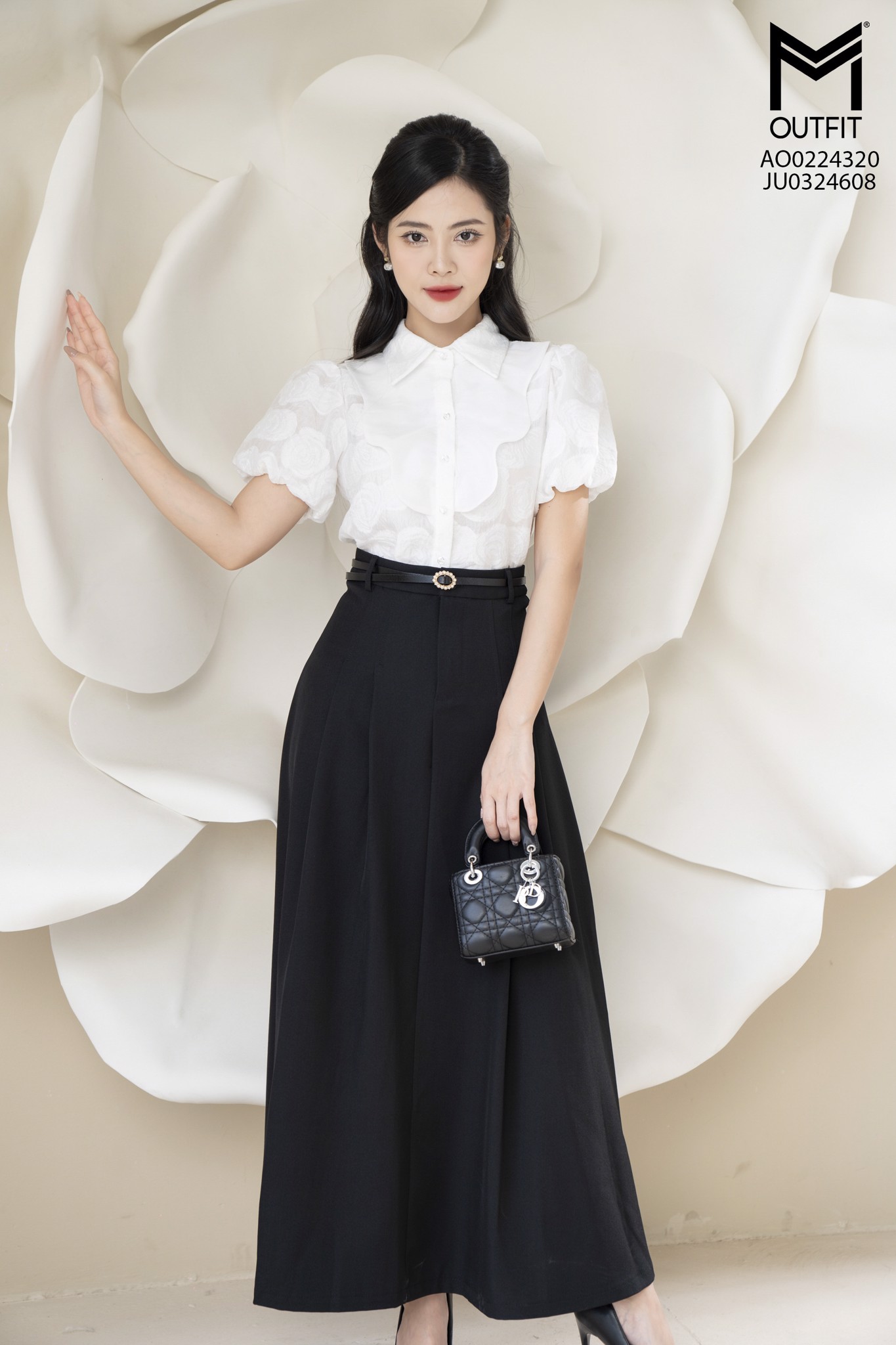 Áo sơ mi dáng eo + tay bồng đều