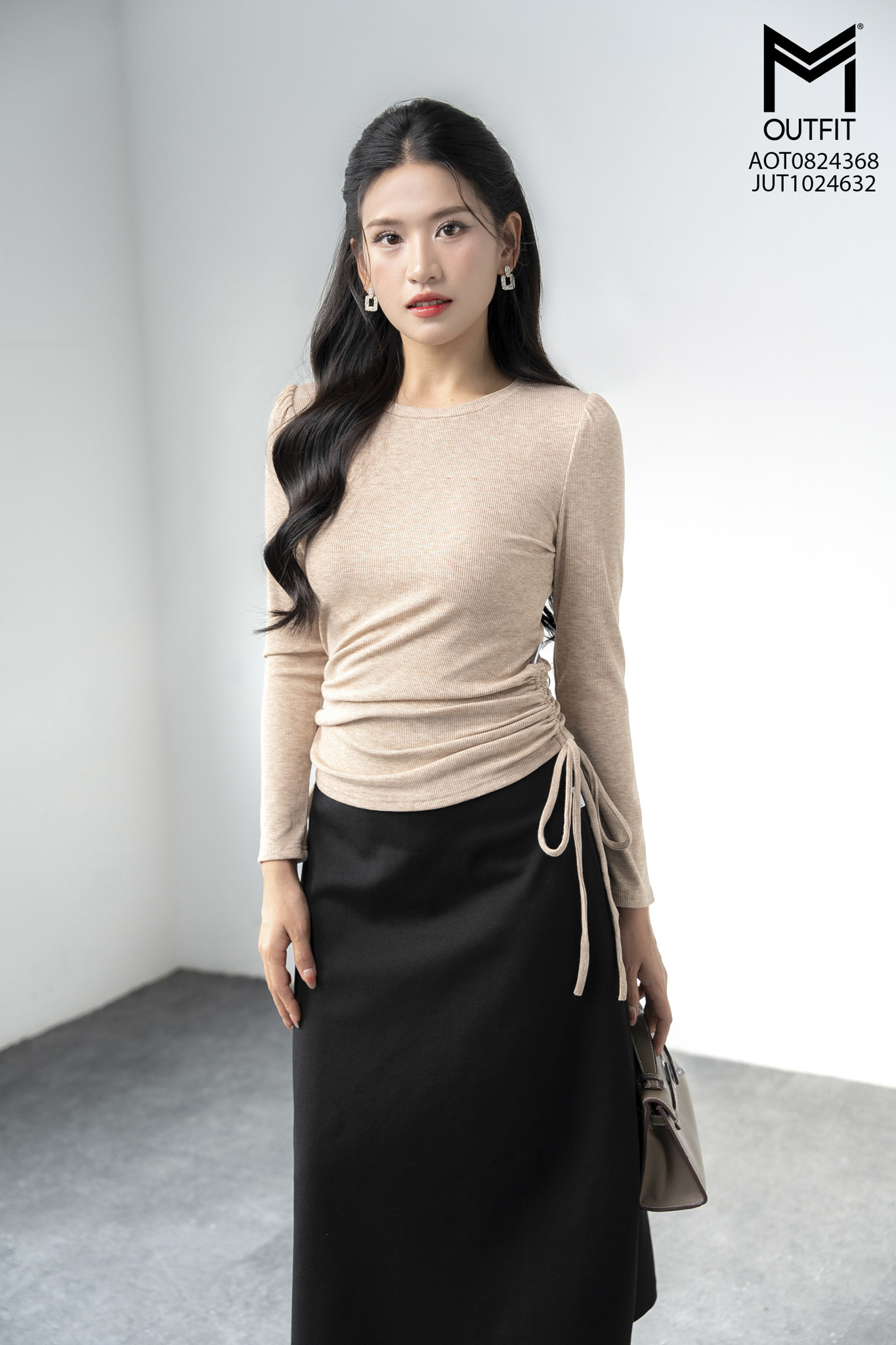 Áo thun len tay nhún bồng nhẹ dây rút sườn