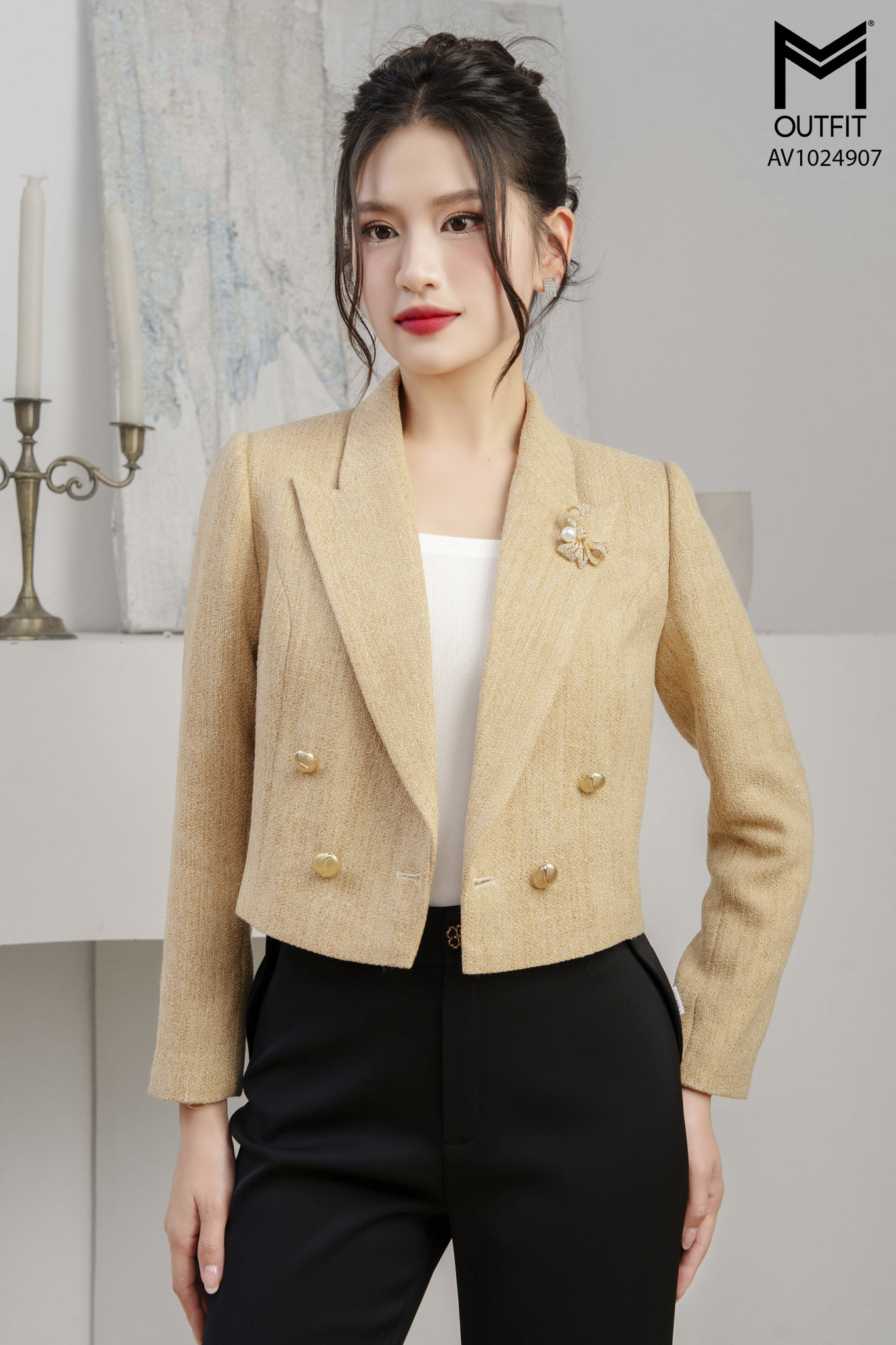 Áo vest dạ dáng ngắn ôm eo