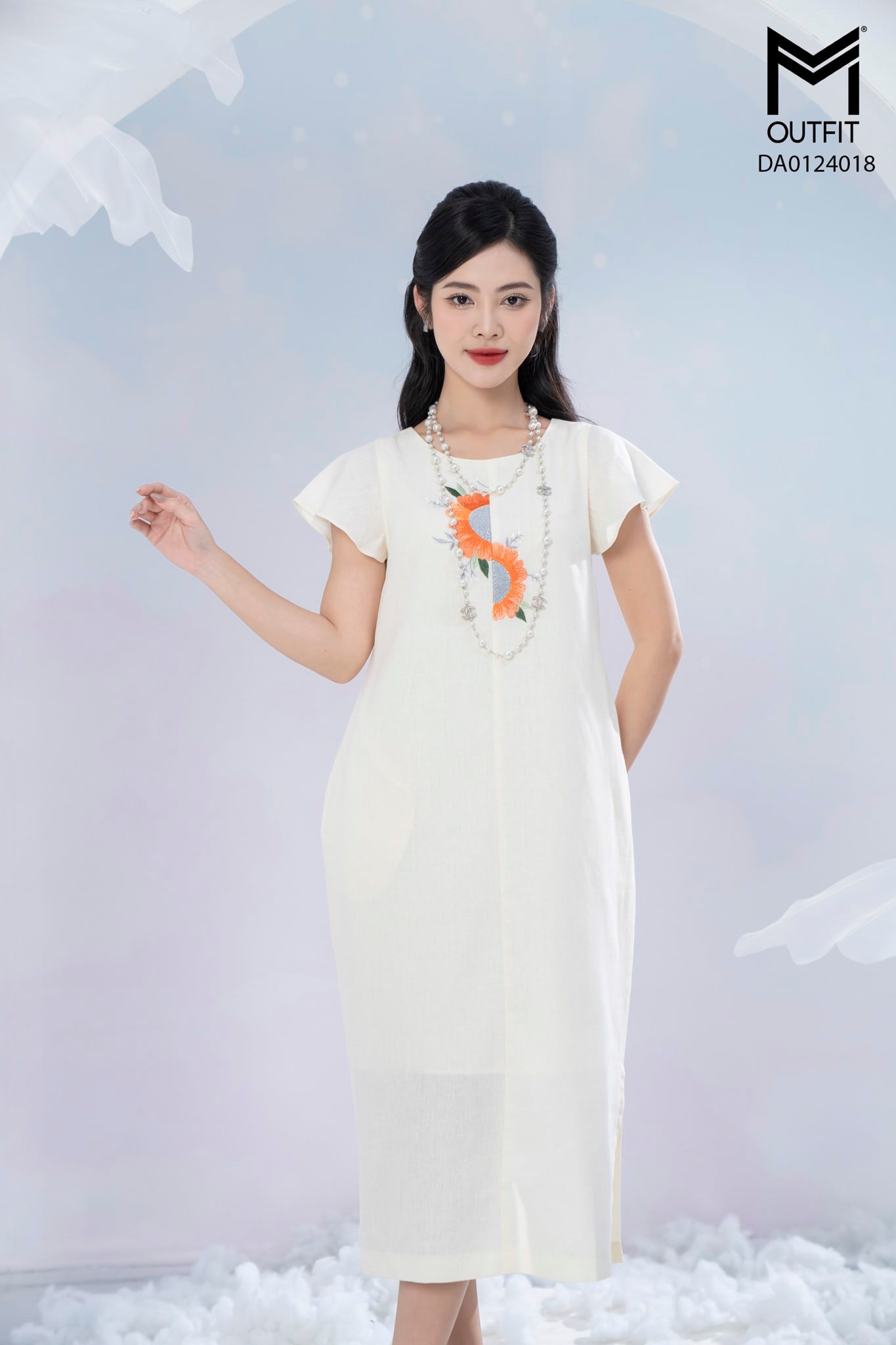 Đầm dáng bom , tay cánh tiên in hoa hướng dương