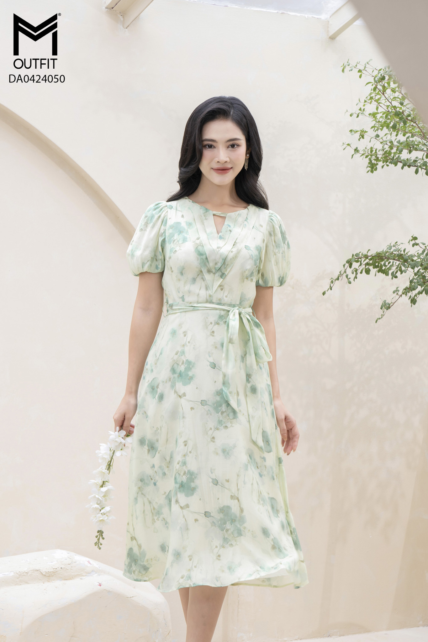 Đầm xòe cổ xếp nếp to tay lồng đèn