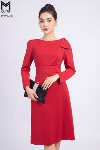 Váy xòe nhung đỏ nhún tay - 3571