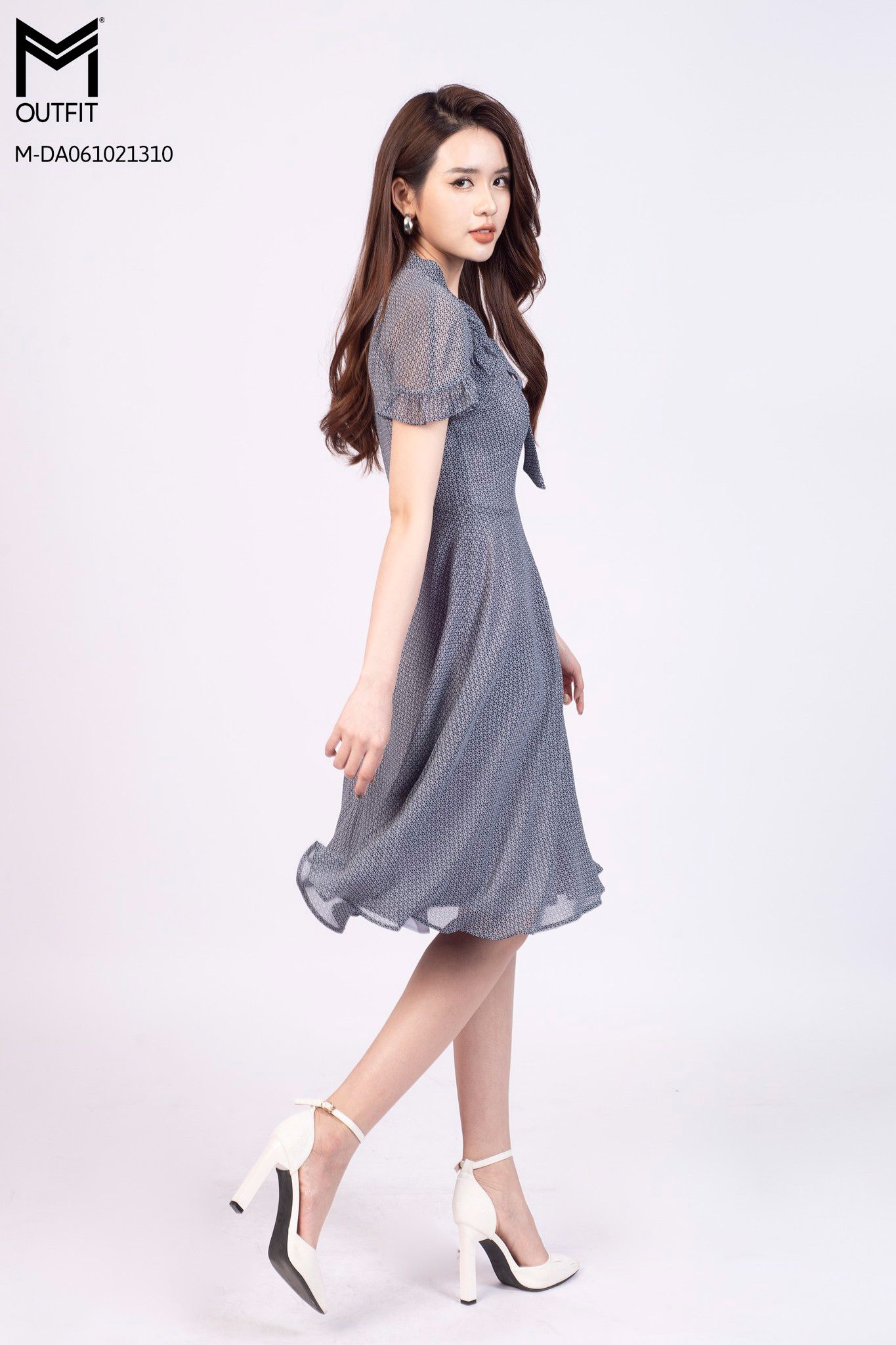 Đầm Xòe Nơ Cổ Đai Eo Thương Hiệu NK - Fashion NKFDV2304003