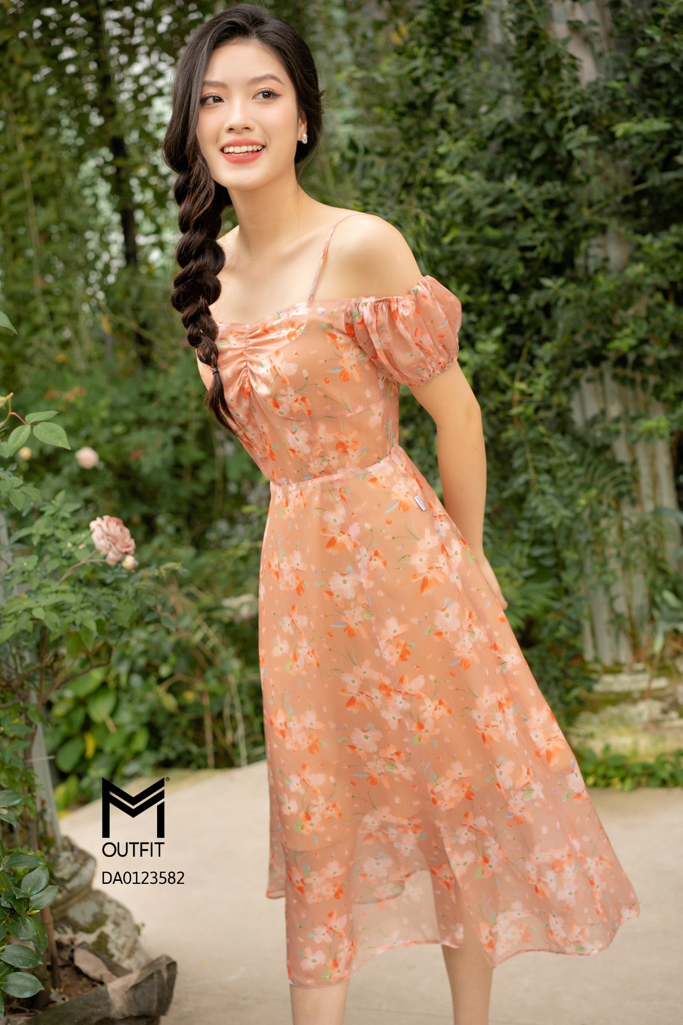 Đầm maxi trễ vai chun nhún