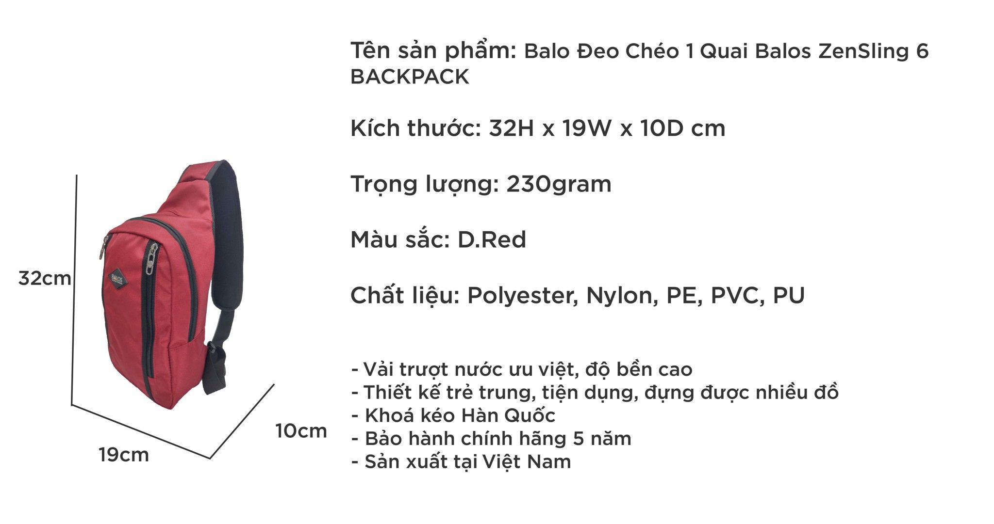  Balos ZEN SLING 6 D.Red - Balo chéo một quai 