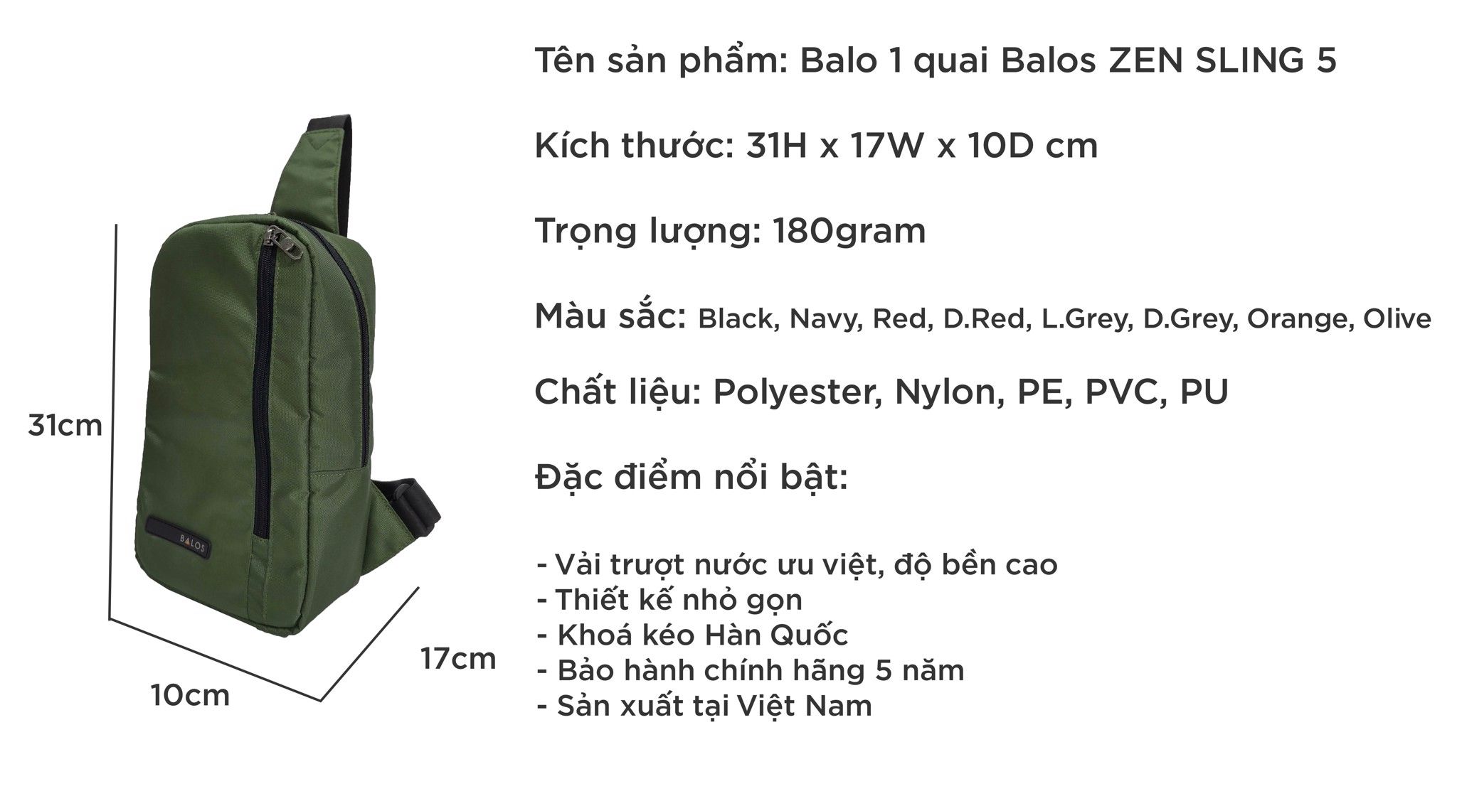  Balos ZEN SLING 5 Olive - Balo chéo một quai 