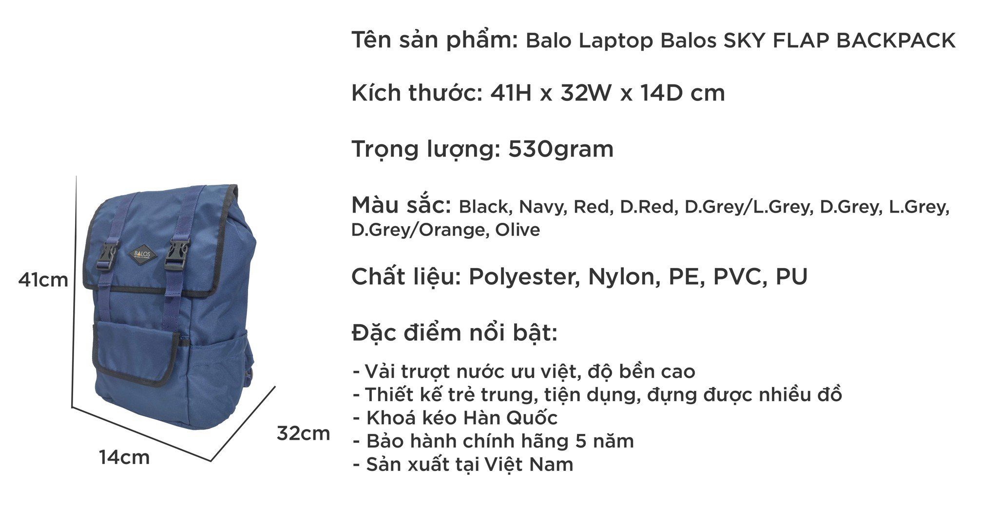  Balos SKY FLAP Navy Backpack - Balo Laptop thời trang 