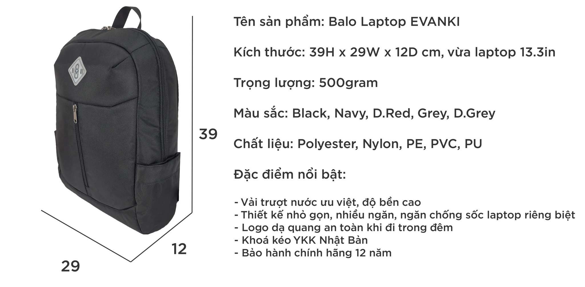  Balo UMO EVANKI BackPack Black- Balo Laptop Cao Cấp 