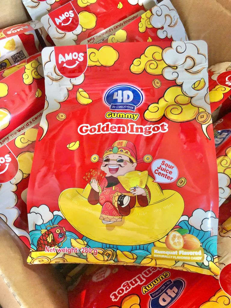Kẹo Dẻo Thỏi Vàng AMOS 4D 280g - Hương Vị Ngọt Ngào, Đầy Màu Sắc