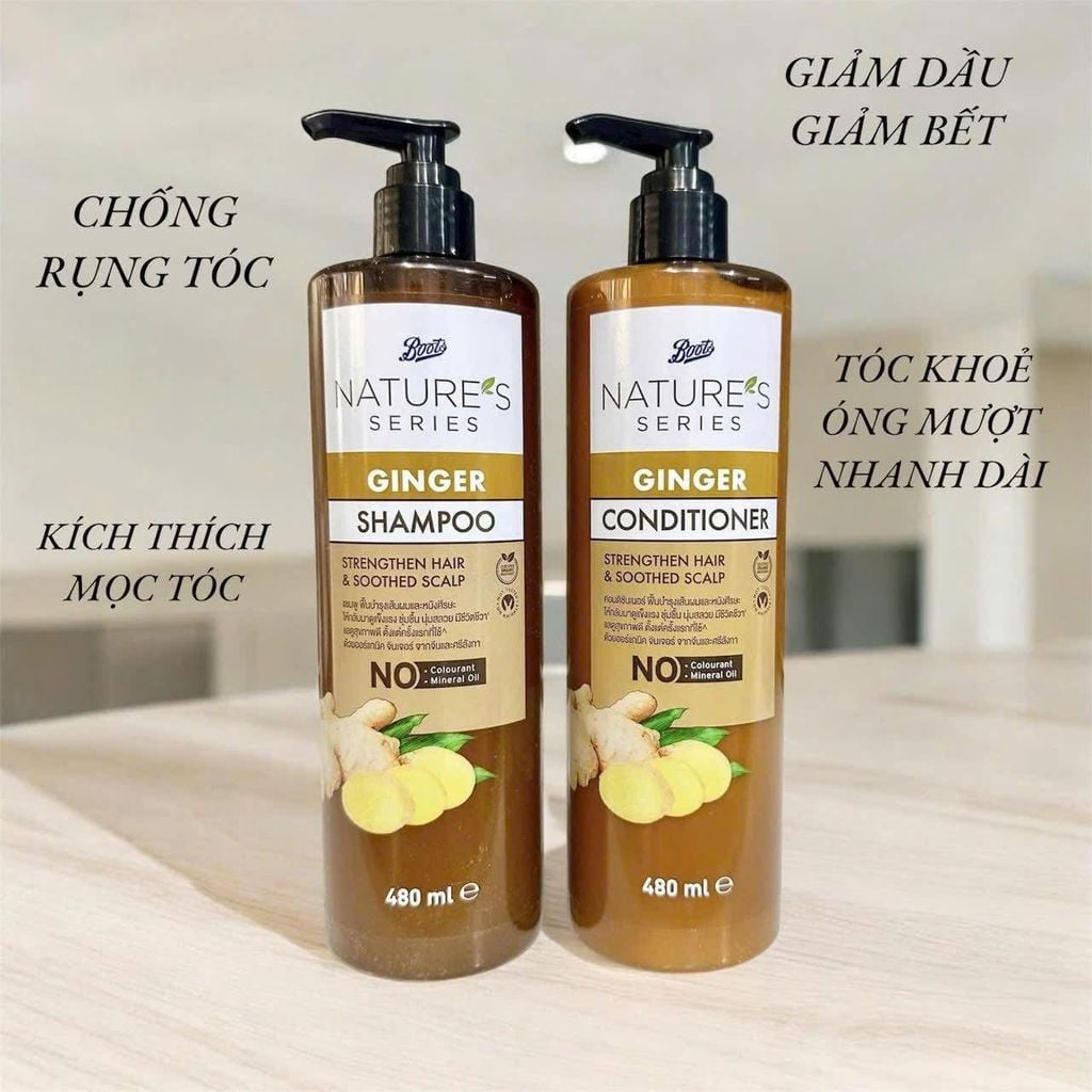 Cặp Gội & Dầu Xả Gừng Boots Natural Ginger Thái Lan - 480ml