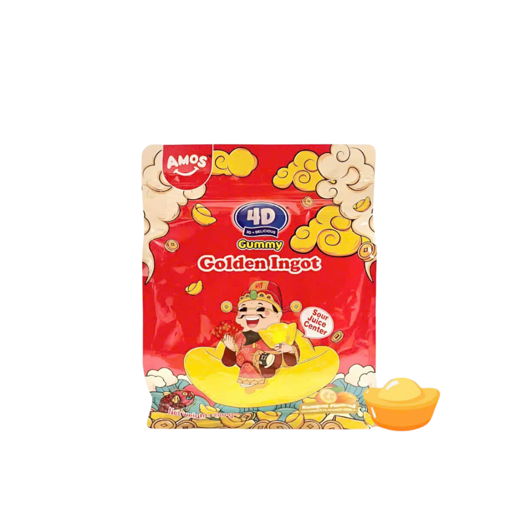 Kẹo Dẻo Thỏi Vàng AMOS 4D 280g - Hương Vị Ngọt Ngào, Đầy Màu Sắc