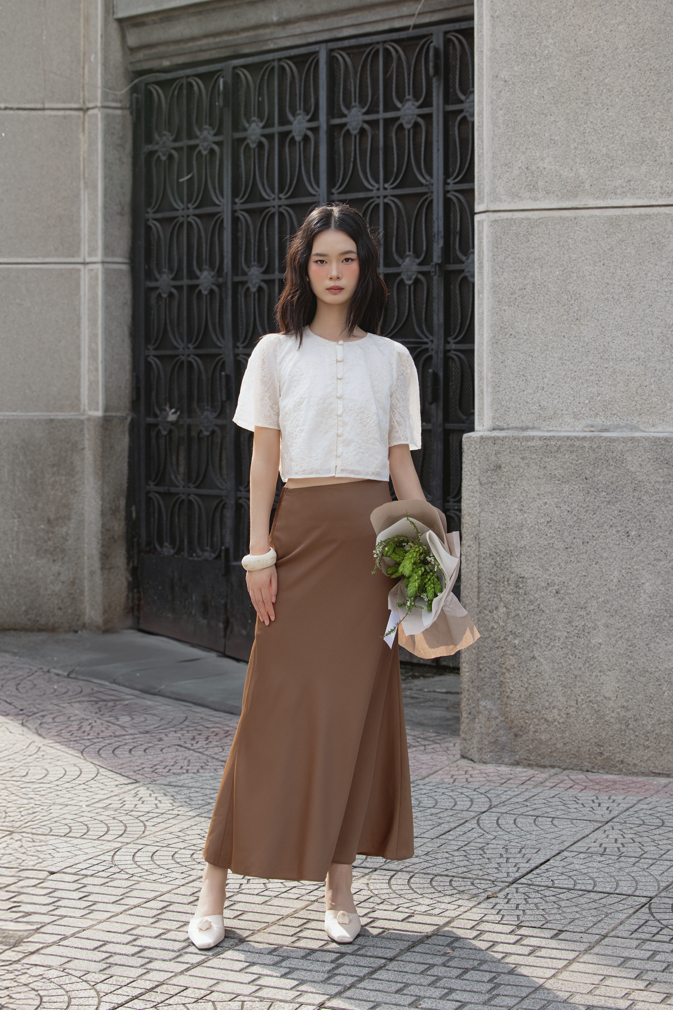 Chân váy Pina Silk Skirt in Brown