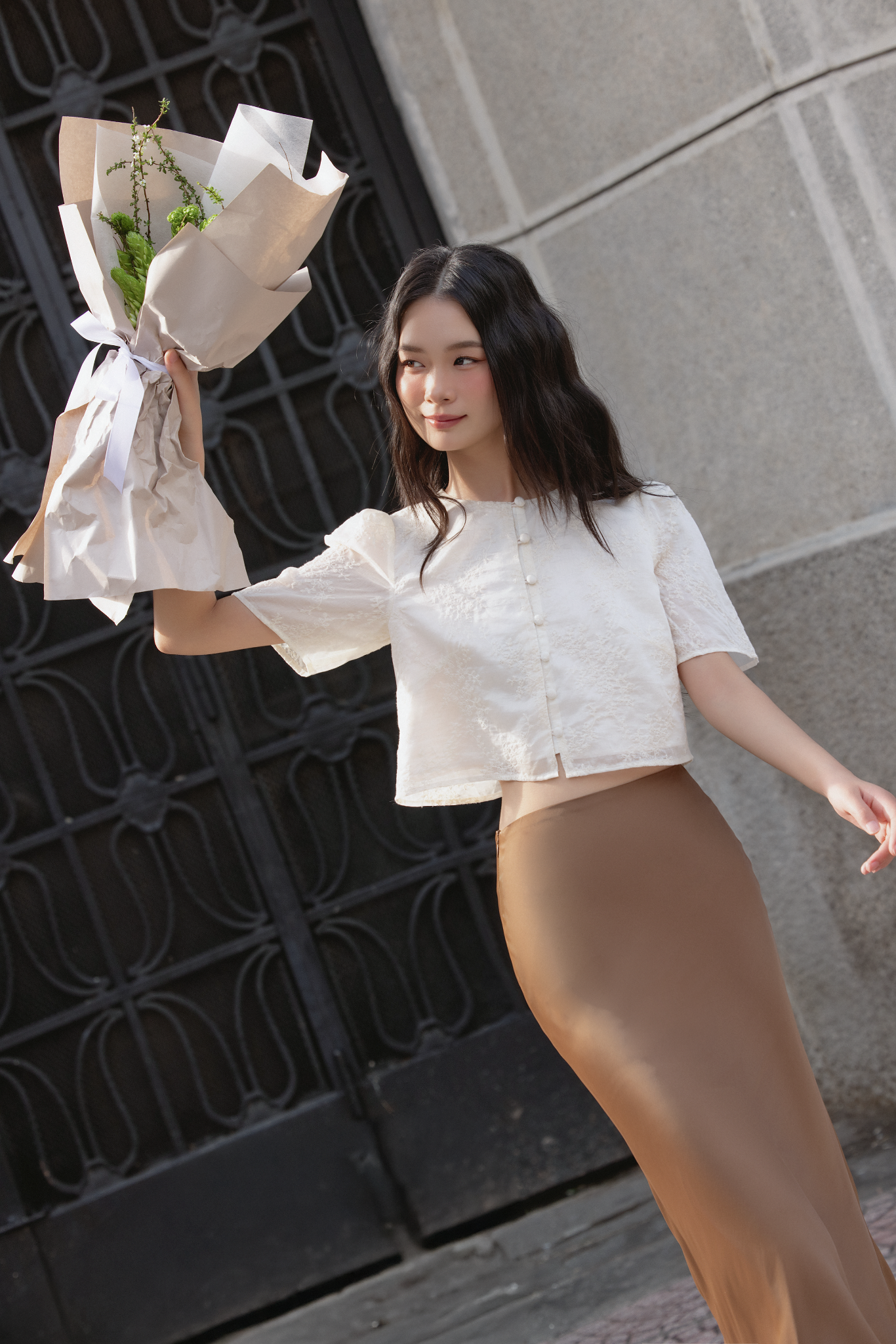 Chân váy Pina Silk Skirt in Brown