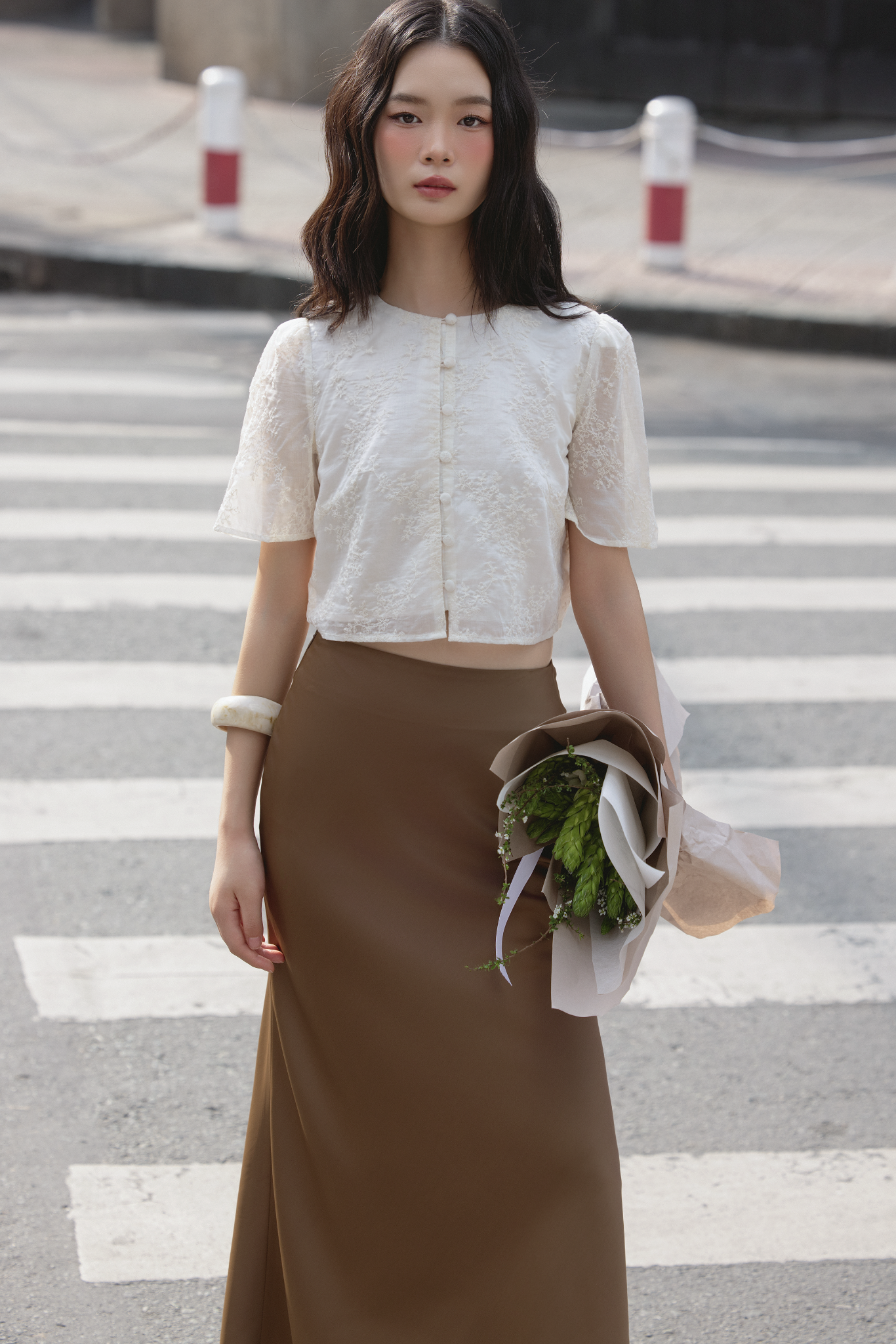 Chân váy Pina Silk Skirt in Brown