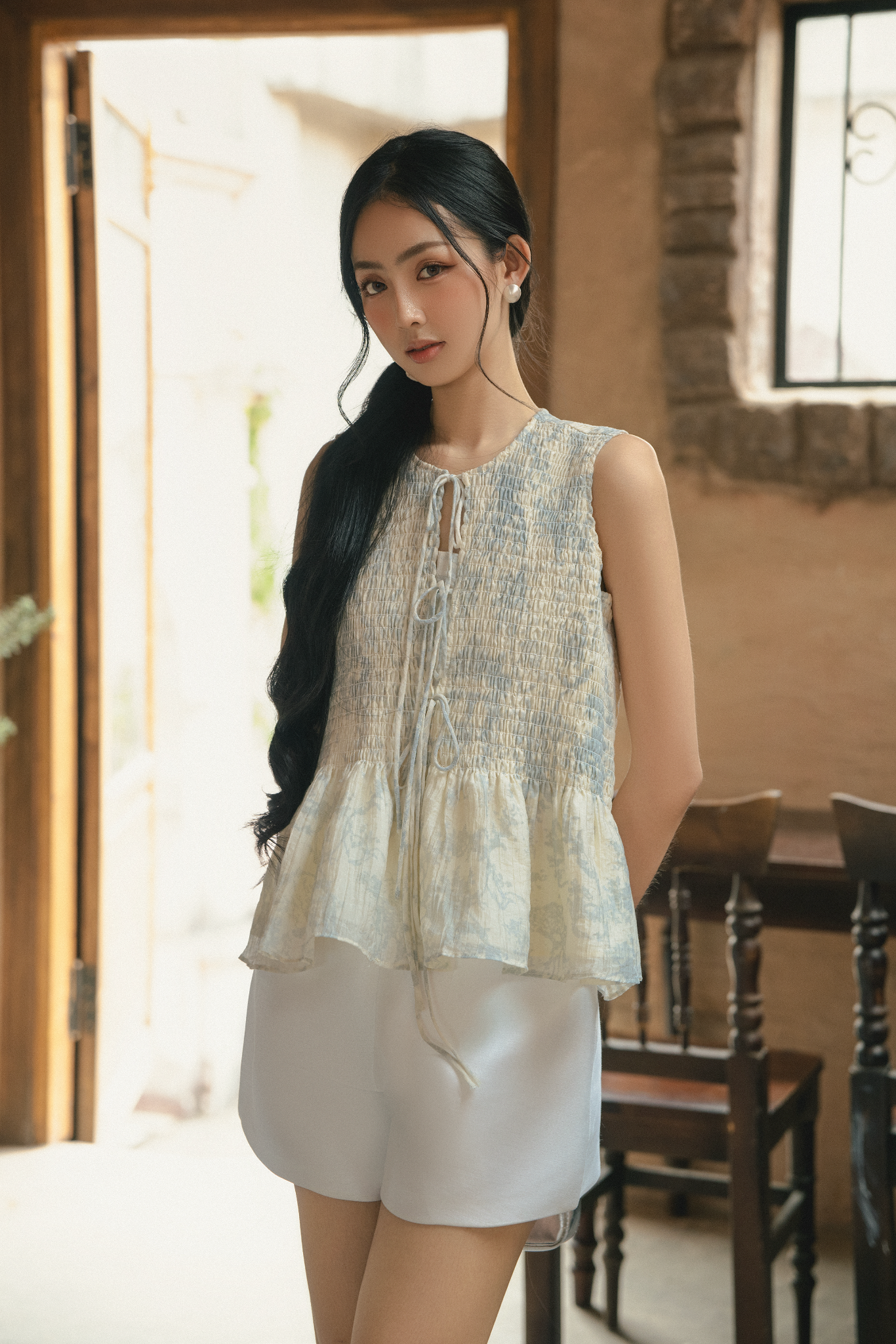 Áo Floralie Fleur Top in Blue