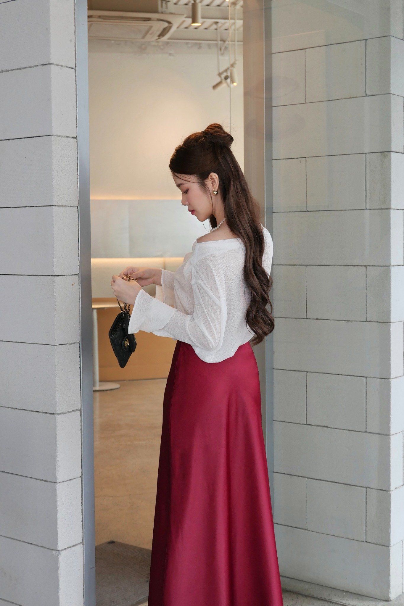 Chân váy Pina Silk Skirt in Red