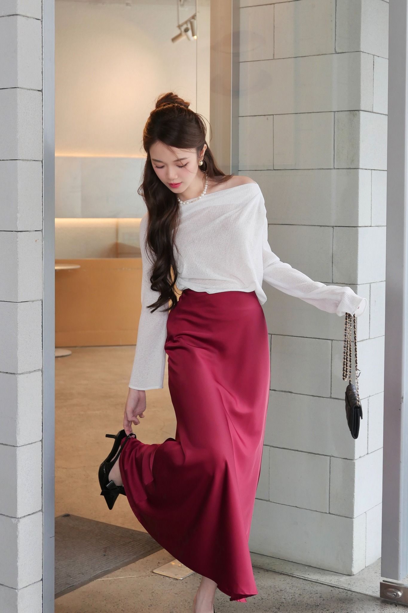 Chân váy Pina Silk Skirt in Red