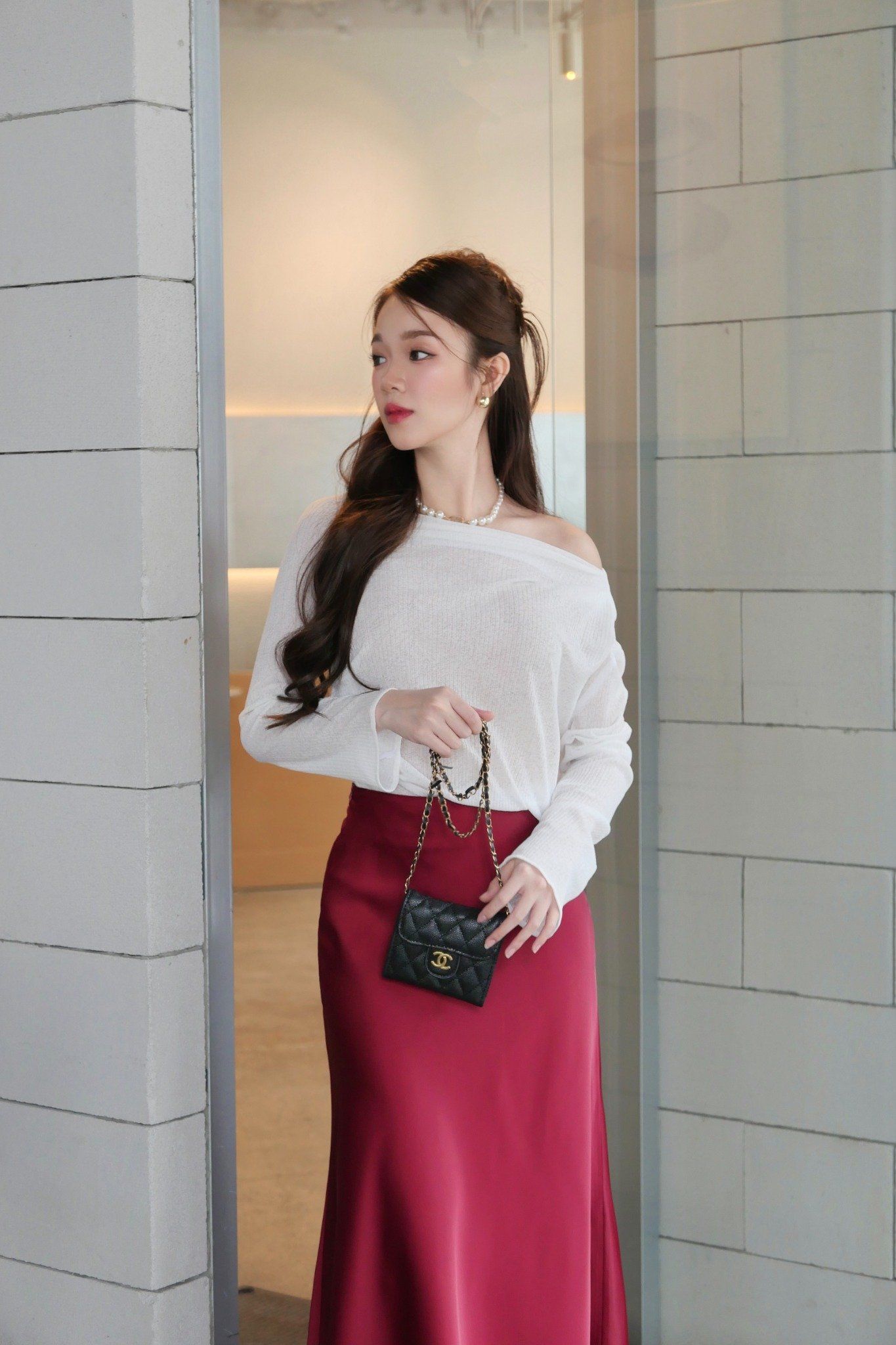Chân váy Pina Silk Skirt in Red