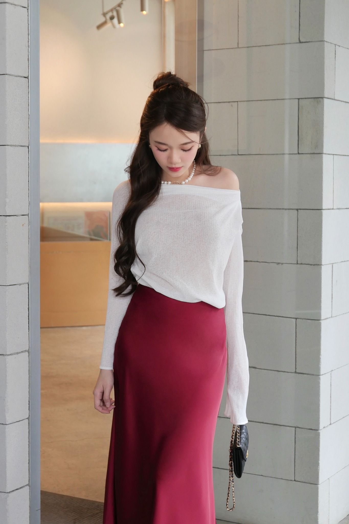 Chân váy Pina Silk Skirt in Red