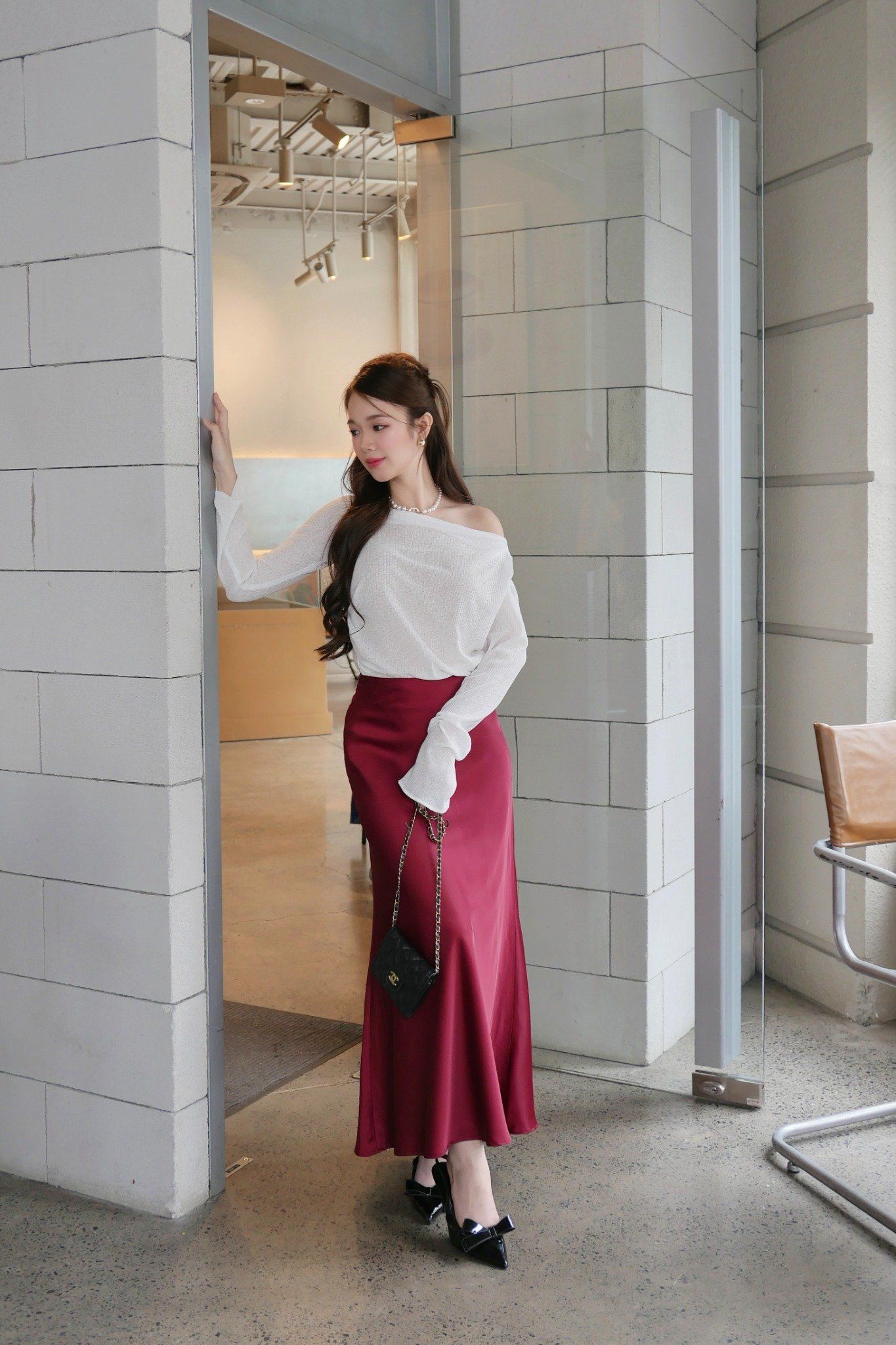 Chân váy Pina Silk Skirt in Red