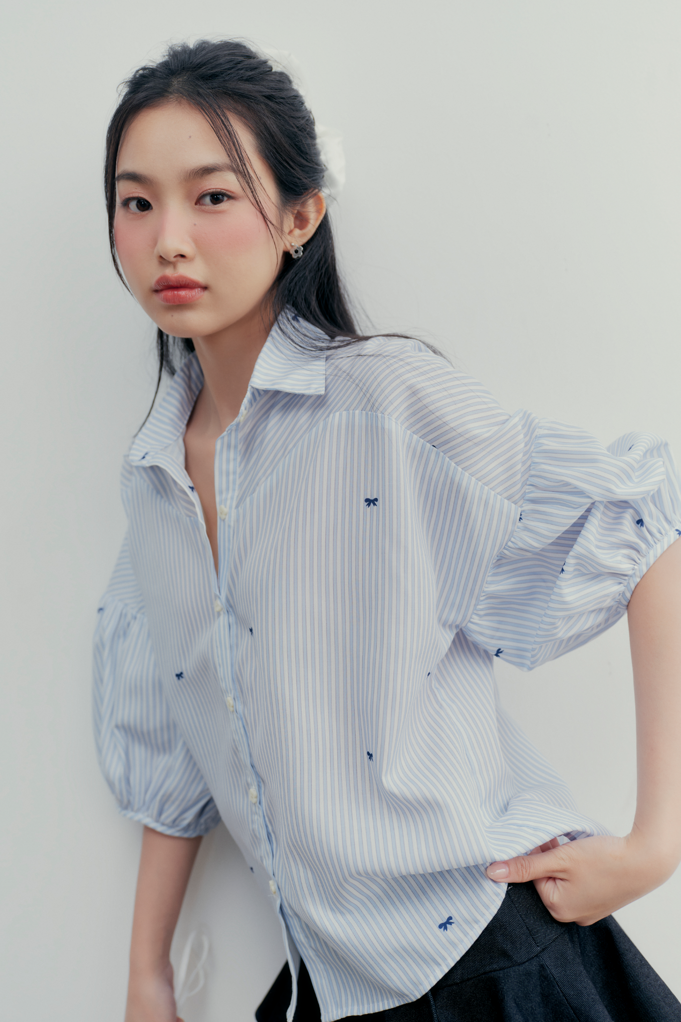 Áo Rica Bow Shirt in Blue